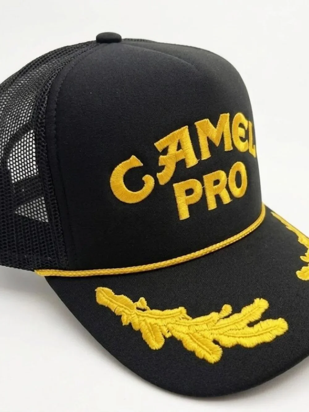 Camel Pro Racing Embroidered Black Gold Rope Trucker Hat Snapback Cap New 80s F1